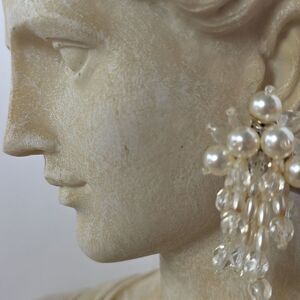 Vintage 80's Clip On Crystal Faceted Waterfall Beaded Earrings